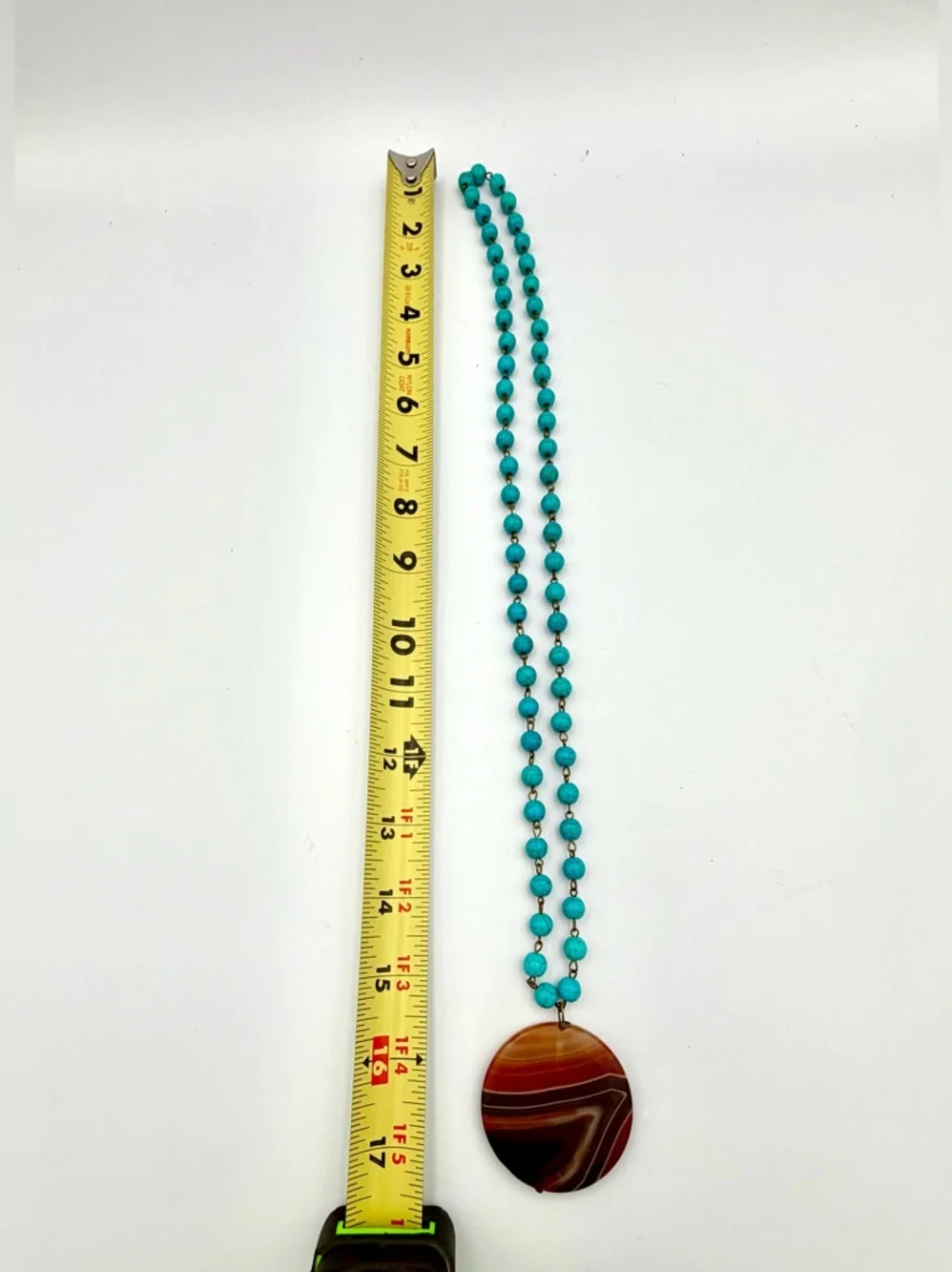 Turquoise Bead Necklace with Striped Agate Pendant